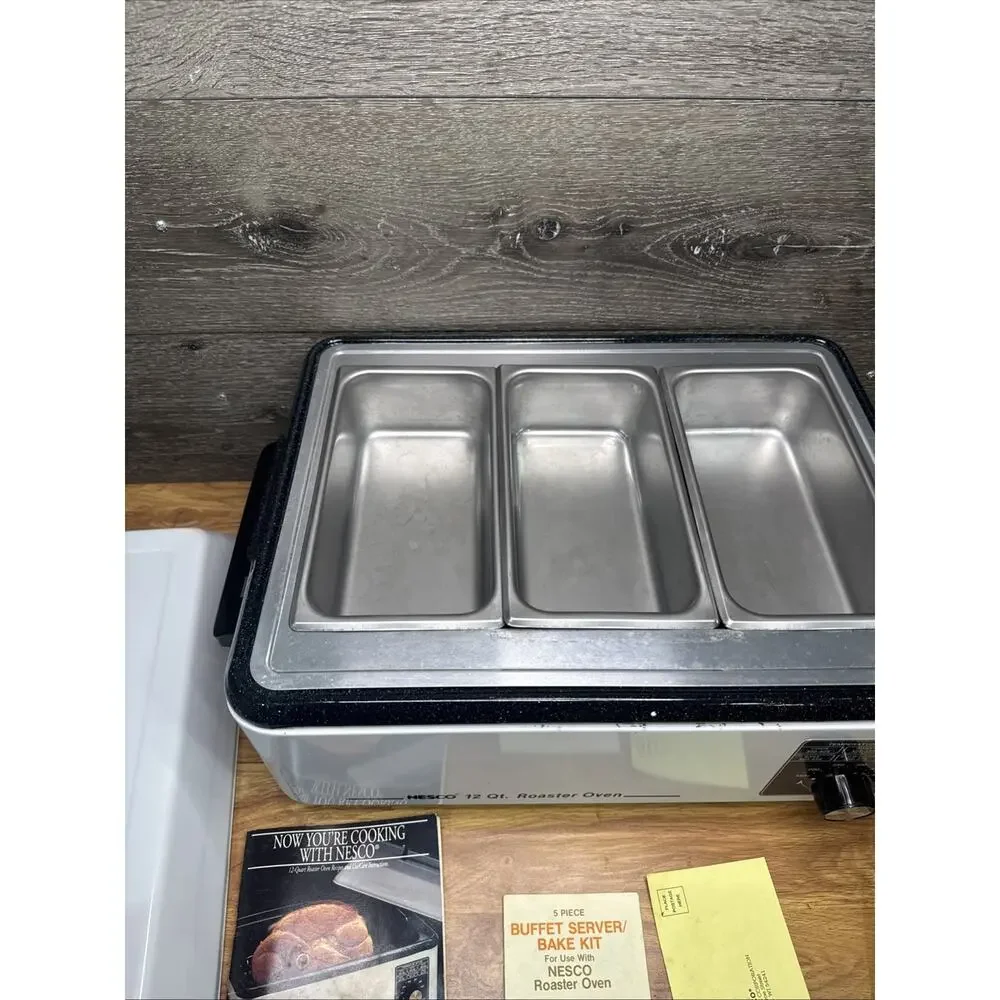 Vintage NESCO 12 Quart Roaster Oven With 4 Pc Buffet Server Bake Kit.
